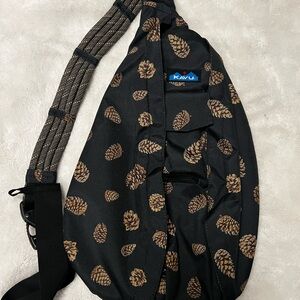 Kavu Black Crossbody Bag with Pinecone Pattern